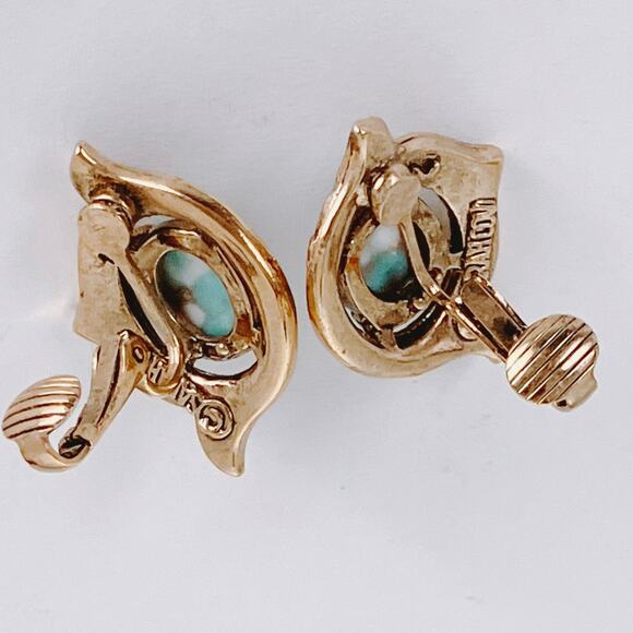 VTG 1960s 1970s Signed Sarah Coventry Earrings Gold Tone Mod Clip On Sculptural - Picture 9 of 10
